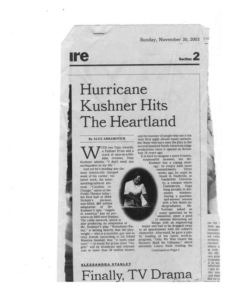 T Kushner Quote NY TImes  pg 1 fin
